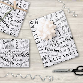 Feuille De Papier Cadeau Elizabeth Black White Nom personnalisé