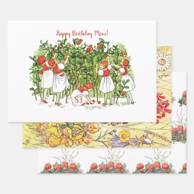 Feuille De Papier Cadeau Elsa Beskow mignonne fille aux fraises (Lot)