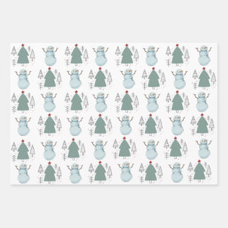 Feuille De Papier Cadeau Emballage Bonhomme de Neige de Noël