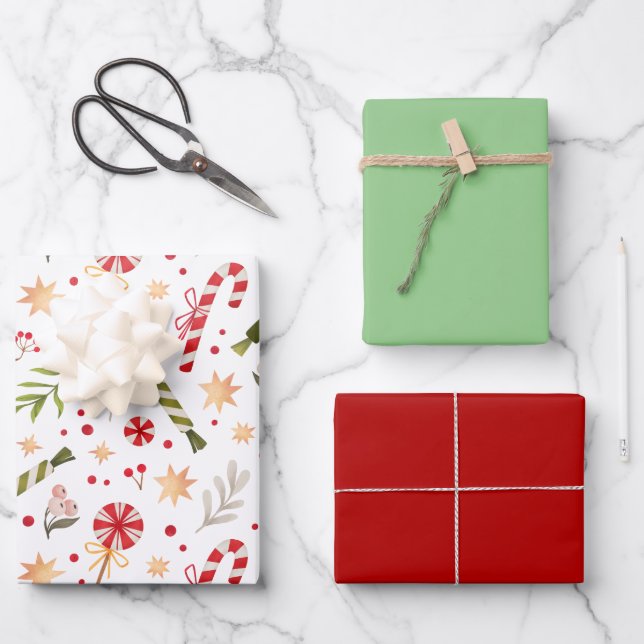 Feuille De Papier Cadeau Emballage Motif de Noël coordonné (Recto)