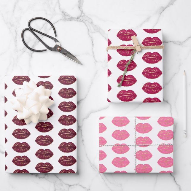 Feuille De Papier Cadeau Embrasse les lèvres rouges (Recto)