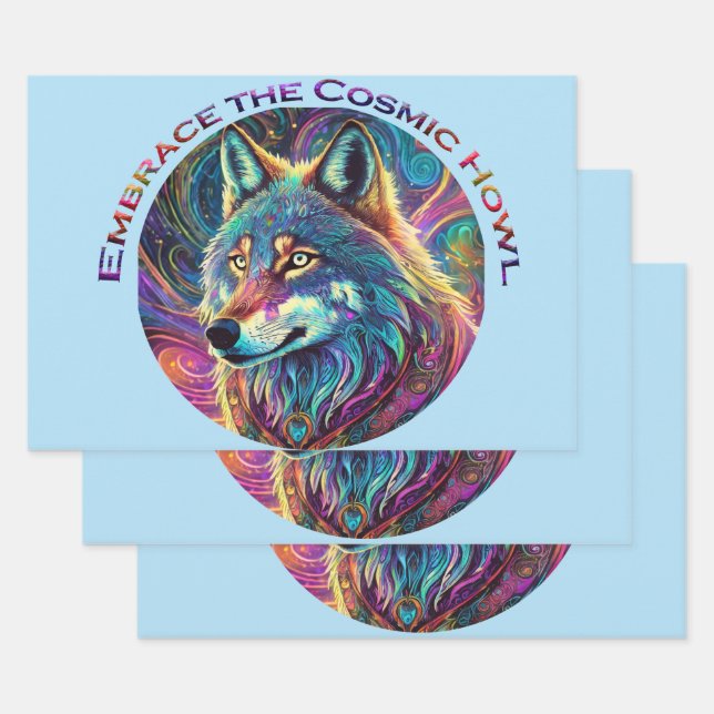 Feuille De Papier Cadeau Embrassez le loup de Howl cosmique (Lot)