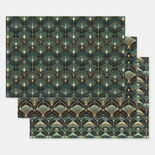 Feuille De Papier Cadeau Emerald et Gold Art déco