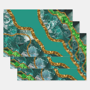 Feuille De Papier Cadeau Emerald Green & Gold Agate Parties scintillant