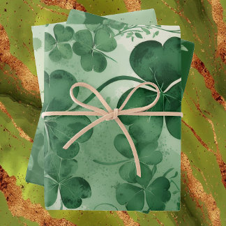Feuille De Papier Cadeau Emerald Green Lucky Shamrocks Vintage Watercolor 