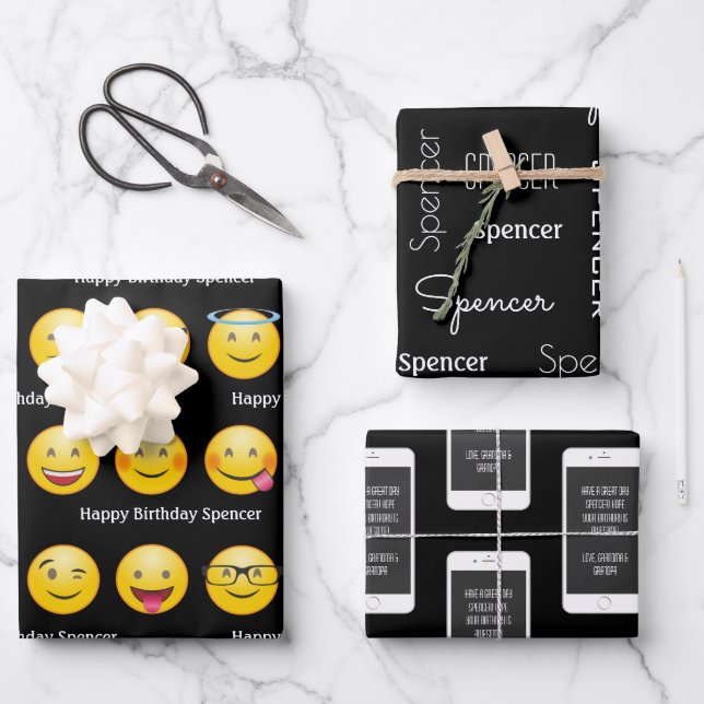 Feuille De Papier Cadeau Emojis et textes personnalisés (Recto)