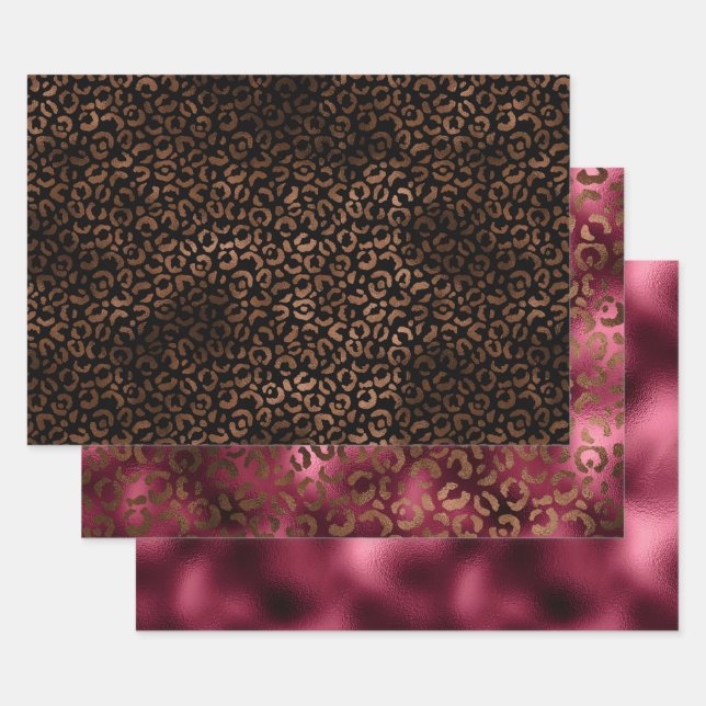Feuille De Papier Cadeau Empreinte de léopard Brown de la Bourgogne noire (Lot)