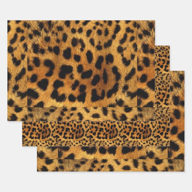 Feuille De Papier Cadeau empreinte de léopard brun chic motif à la mode (Lot)