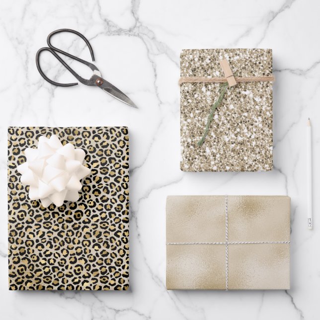 Feuille De Papier Cadeau Empreinte de léopard Champagne Gold (Recto)