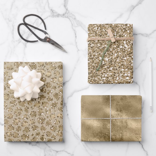 Feuille De Papier Cadeau Empreinte de léopard de crème de Parties scintilla (Recto)