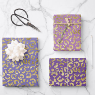 Feuille De Papier Cadeau Empreinte de léopard de glam or violet