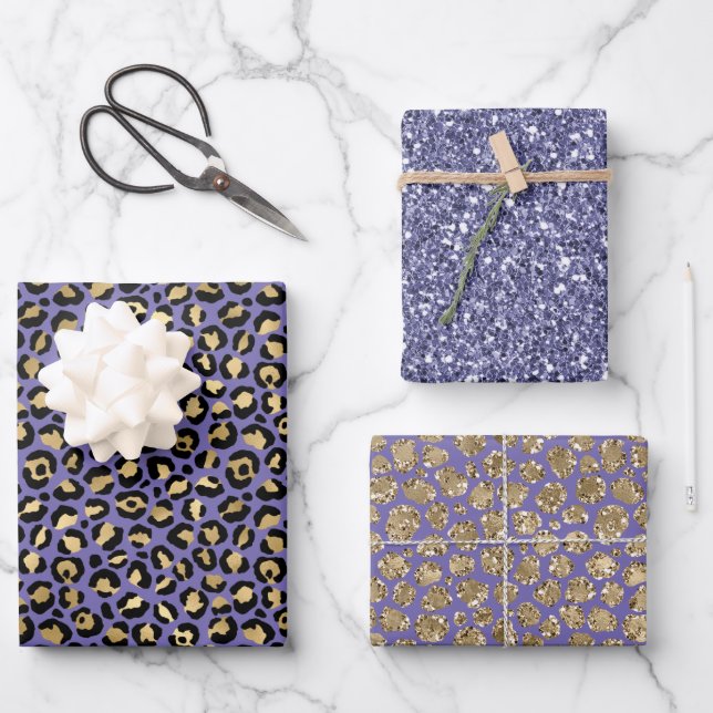 Feuille De Papier Cadeau Empreinte de léopard Glam Gold Purple (Recto)
