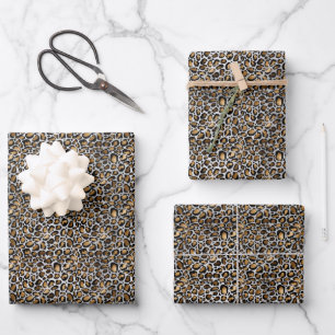 Feuille De Papier Cadeau Empreinte de léopard métallique Glam