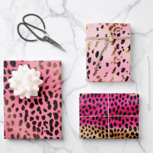 Feuille De Papier Cadeau Empreinte de léopard noir rose Abstrait