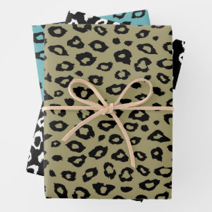 Feuille De Papier Cadeau Empreinte de léopard noir vert olive