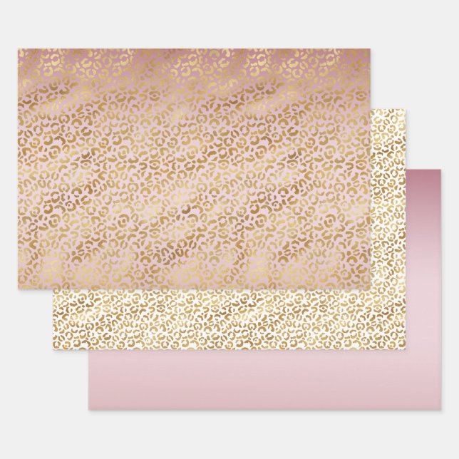 Feuille De Papier Cadeau Empreinte de léopard Ombre or rose (Lot)