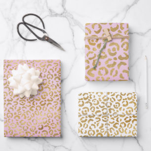 Feuille De Papier Cadeau Empreinte de léopard or rose       