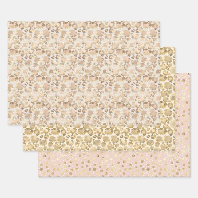 Feuille De Papier Cadeau Empreinte de léopard rose blanc or chic (Lot)