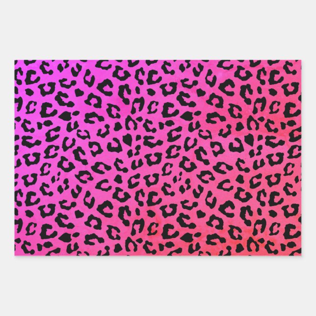 Feuille De Papier Cadeau Empreinte de léopard rose et noir (Devant)