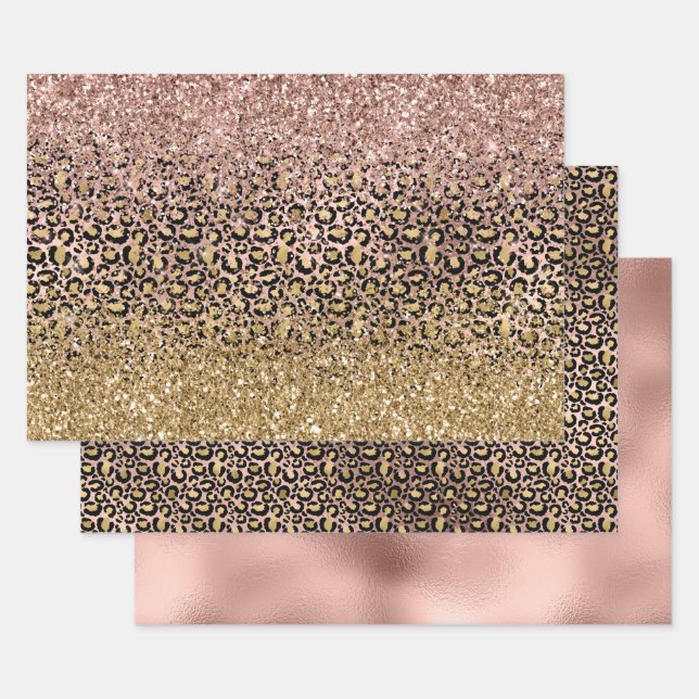 Feuille De Papier Cadeau Empreinte de léopard rose or (Lot)