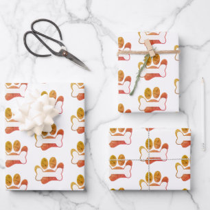 Feuille De Papier Cadeau Empreinte de patte De Chien Et Motif D'Os Avec Tex