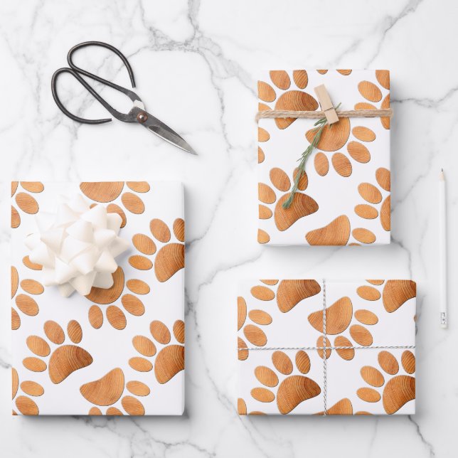 Feuille De Papier Cadeau Empreinte rustique de chien de bois (Recto)