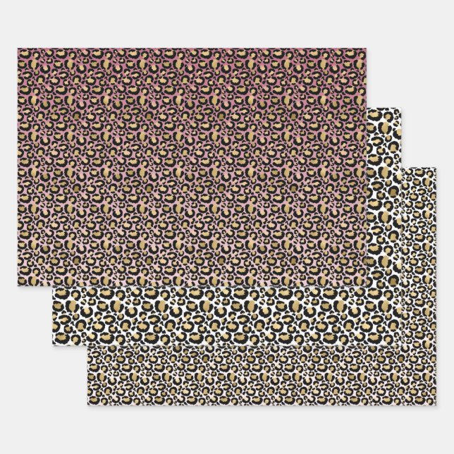 Feuille De Papier Cadeau Empreintes de léopard Pink Gold Ombre (Lot)