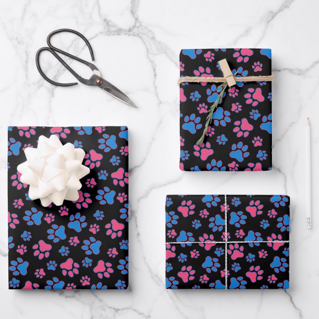 Feuille De Papier Cadeau Empreintes de pattes (Recto)