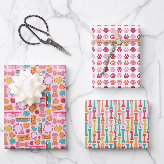 Feuille De Papier Cadeau Empreintes de pattes Coeur de chien Valentine (Recto)