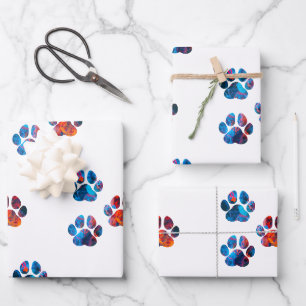 Feuille De Papier Cadeau Empreintes de pattes de chiens - Encre dans l'eau