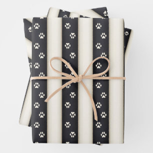 Feuille De Papier Cadeau Empreintes de pattes de chiens sur Black & Antique