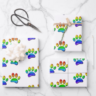 Feuille De Papier Cadeau Empreintes de pattes de Faux 3D Rainbow Dog