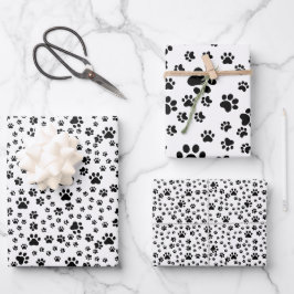Feuille De Papier Cadeau Empreintes de pattes noirs en blanc