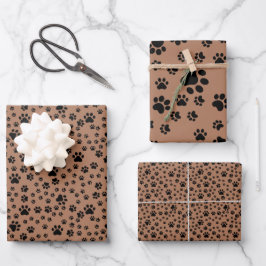 Feuille De Papier Cadeau Empreintes de pattes noirs en Brown