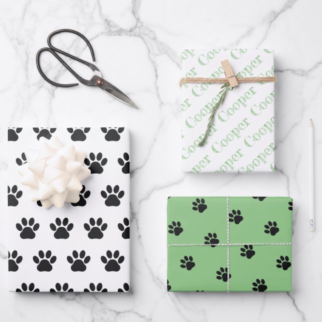 Feuille De Papier Cadeau Empreintes de pattes personnalisés enveloppant des (Recto)