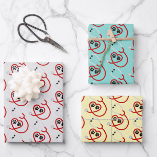 Feuille De Papier Cadeau Empreintes et stéthoscope vétérinaires