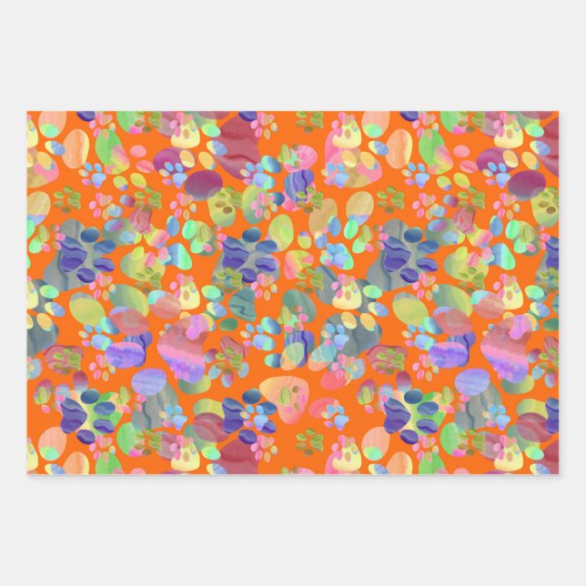 Feuille De Papier Cadeau Empreintes Partout (Devant)