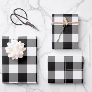Feuille De Papier Cadeau En vichy blanc et noir
