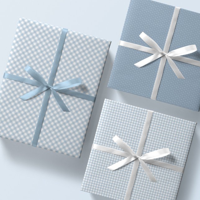 Feuille De Papier Cadeau En vichy bleu mignon et points simple bébé classiq (Créateur téléchargé)