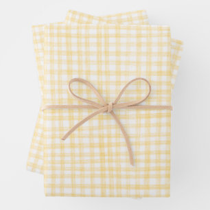 Feuille De Papier Cadeau en vichy Levé À La Main Moderne Cute Blanc Jaune P