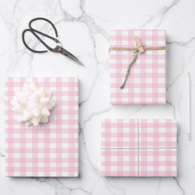 Feuille De Papier Cadeau En vichy rose (Recto)