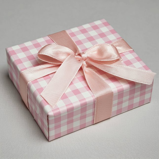 Feuille De Papier Cadeau En vichy rose fille (Girly Pink Gingham Wrapping Paper Sheets)