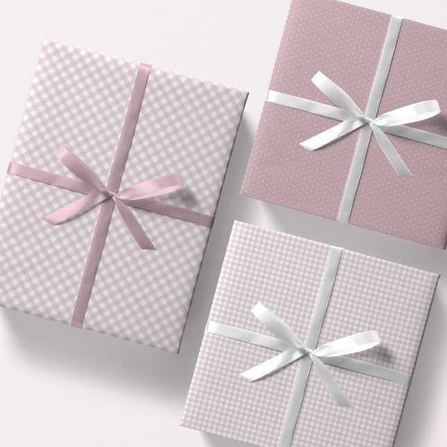 Feuille De Papier Cadeau En vichy rose mignon et points simple bébé classiq (Créateur téléchargé)