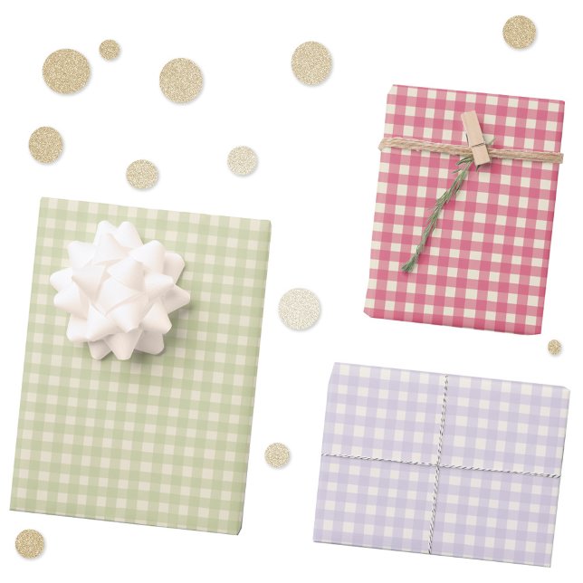 Feuille De Papier Cadeau en vichy Vérifier la main prélevée assez jolie (Modern gingham check plaid hand drawn gift wrapping paper sheets in cherry pink, pistachio and lilac)