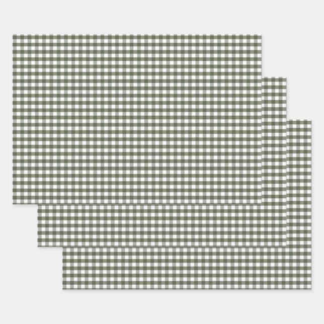 Feuille De Papier Cadeau En vichy vert olive (Lot)