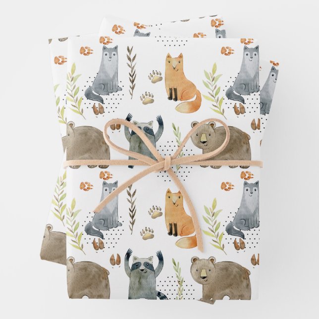 Feuille De Papier Cadeau Enchanted Forest Animaux Baby shower Cadeau (En situation)