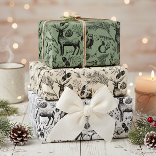 Feuille De Papier Cadeau Enchanter les animaux de forêt d'hiver Noël à la m