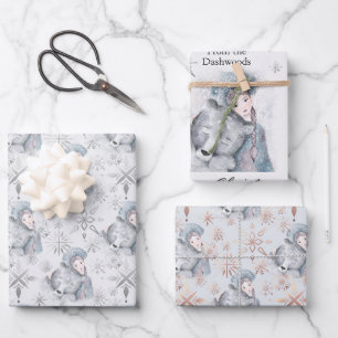 Feuille De Papier Cadeau Enchanter Ours & fille personnalisées festivités