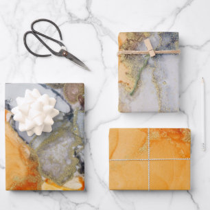 Feuille De Papier Cadeau Encre d'alcool Abstraite Gray Orange Gold