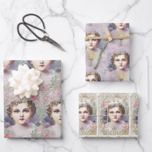 Feuille De Papier Cadeau Enfant catholique Jésus religieux rose Roses Vint